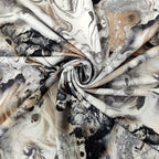 Tie Dye Marble Lightweight Scuba Stretch Fabric Black White