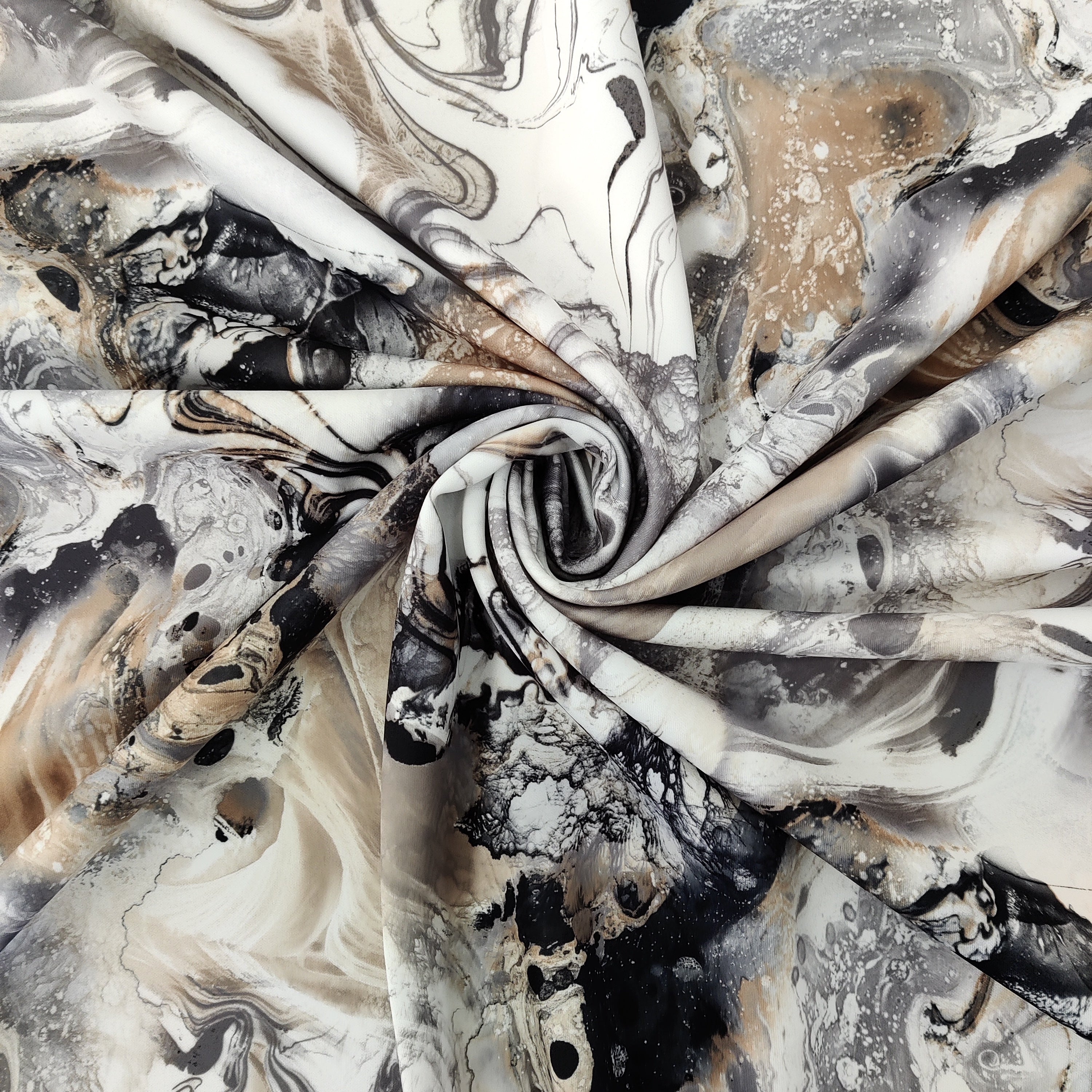 Tie Dye Marble Lightweight Scuba Stretch Fabric Black White