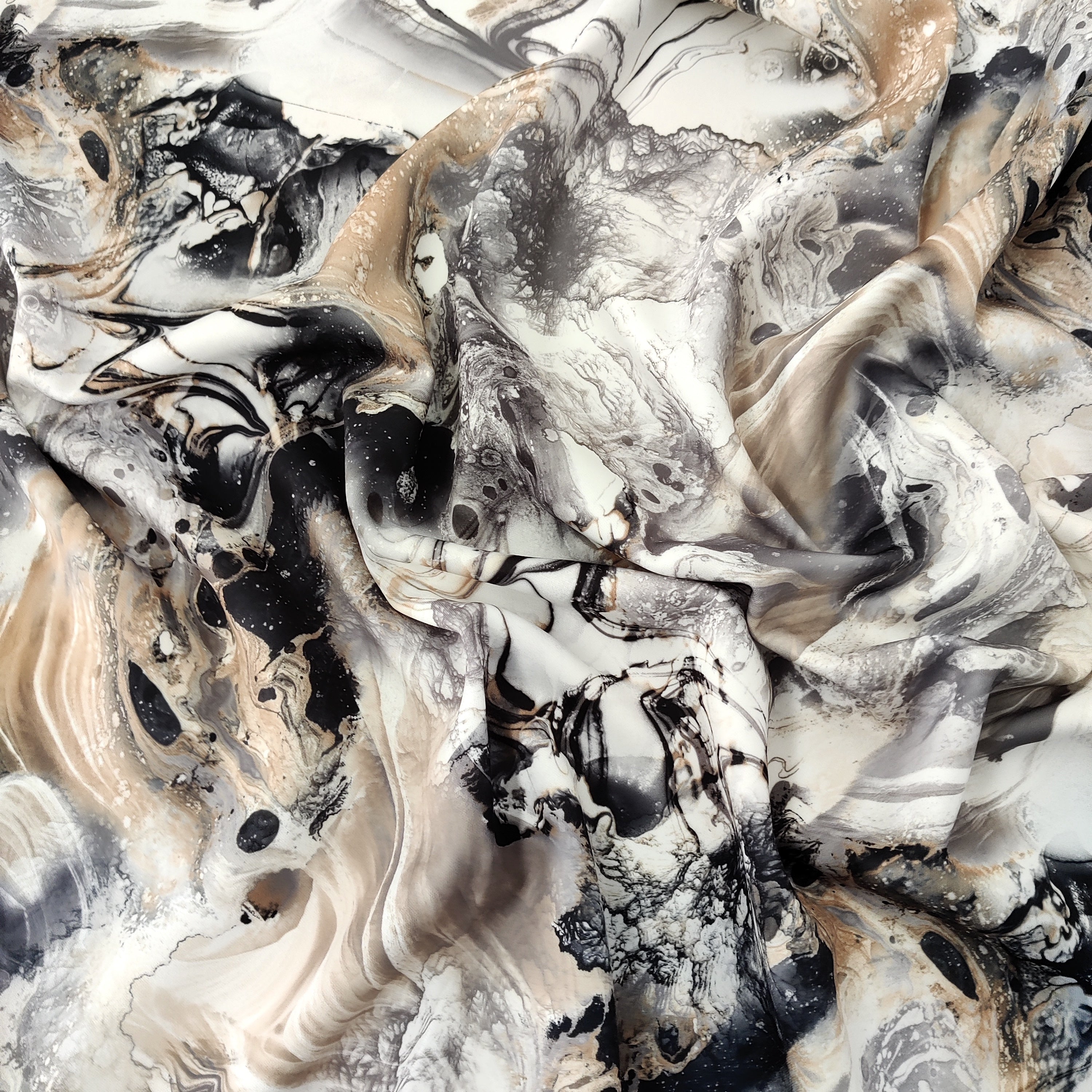 Tie Dye Marble Lightweight Scuba Stretch Fabric Black White