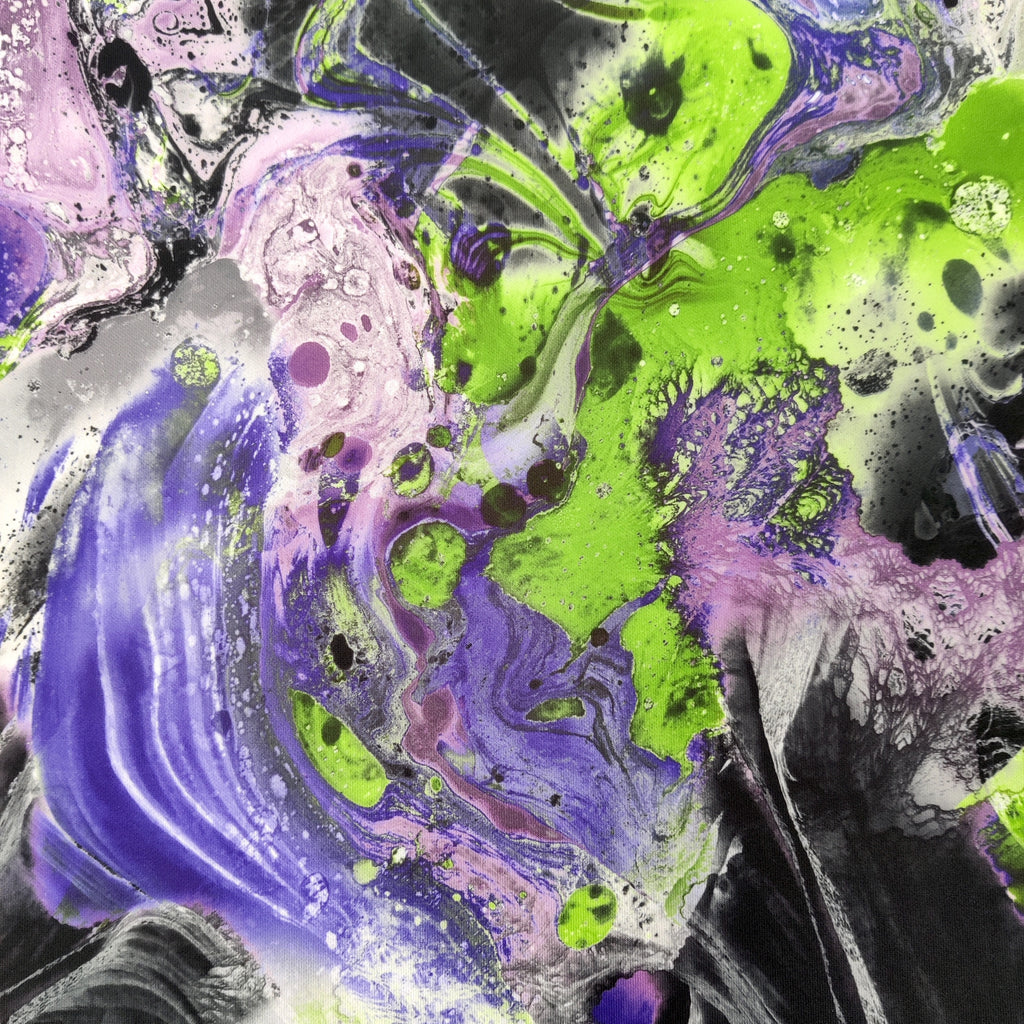 Tie Dye Marble Lightweight Scuba Stretch Fabric Black White