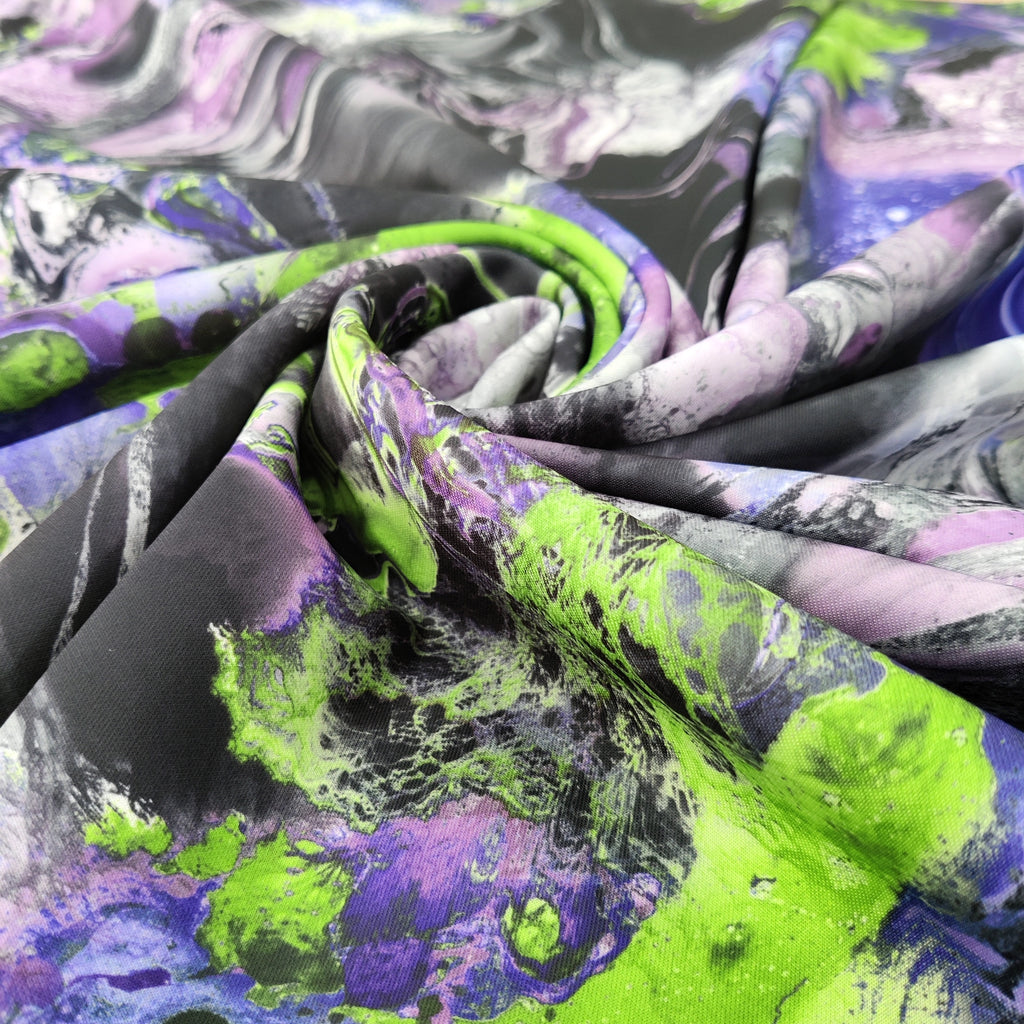 Tie Dye Marble Lightweight Scuba Stretch Fabric Black White