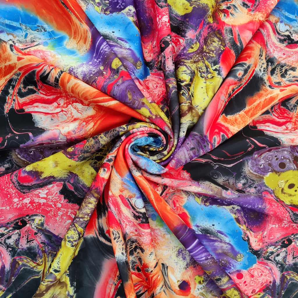 Tie Dye Marble Lightweight Scuba Stretch Fabric Black White