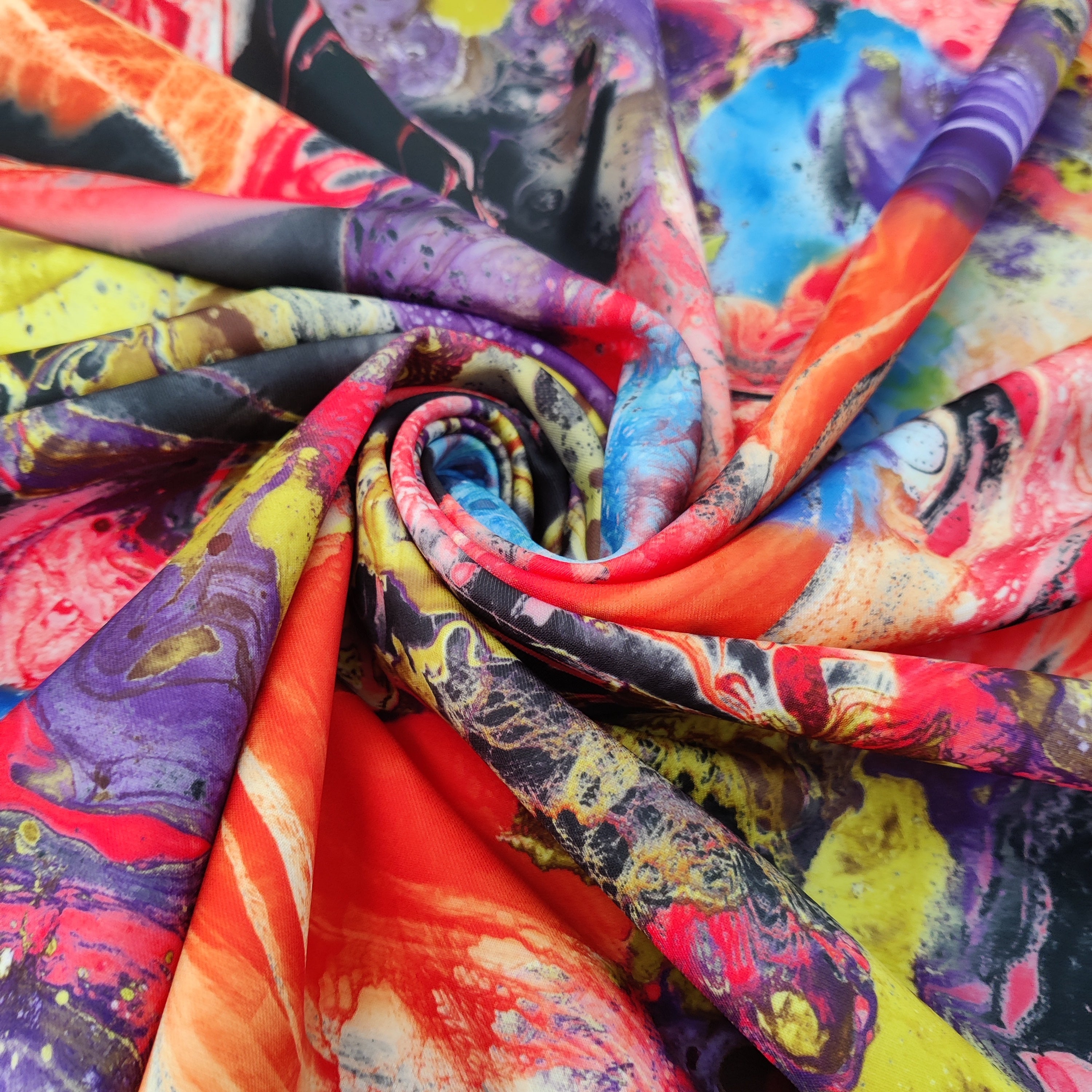 Tie Dye Marble Lightweight Scuba Stretch Fabric Black White