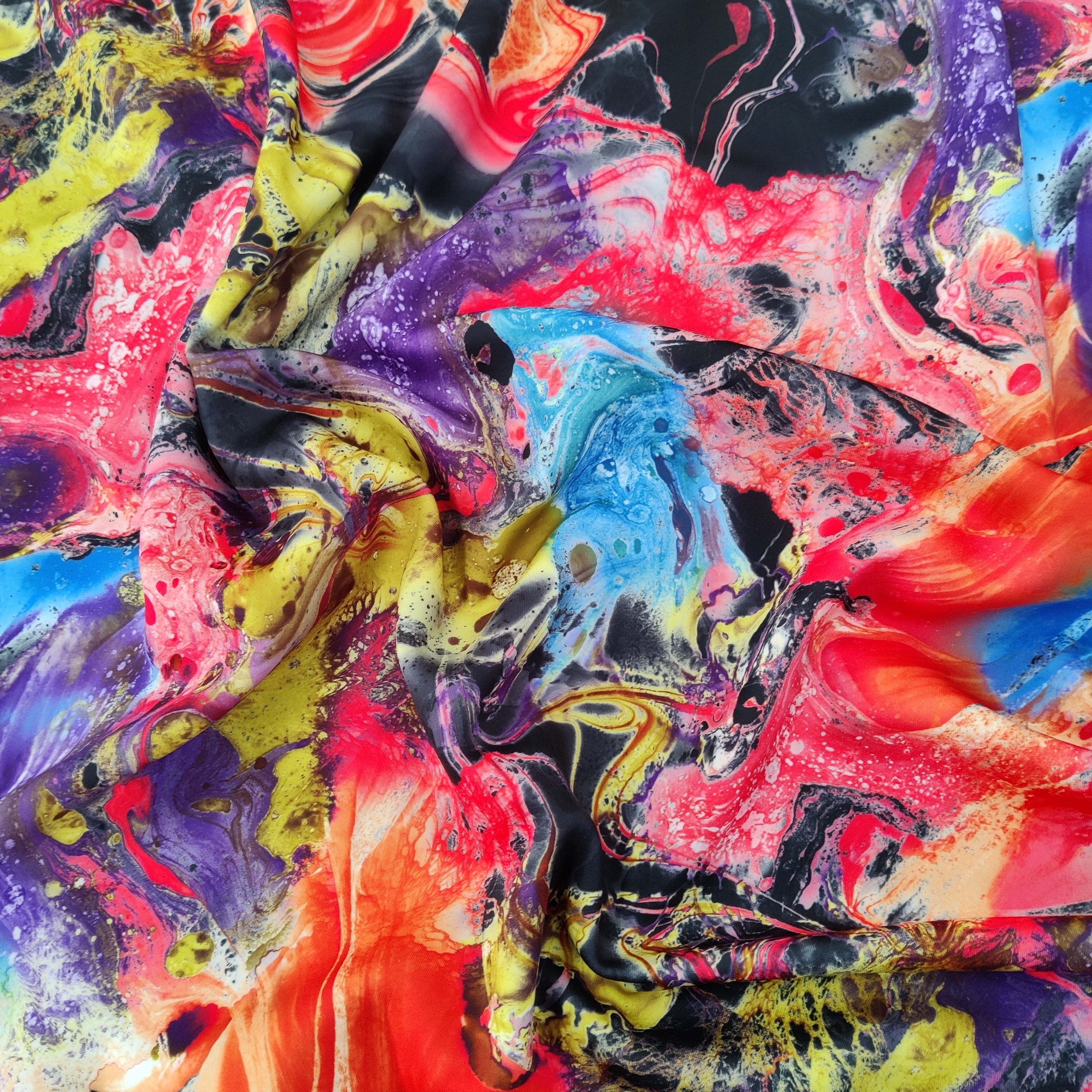 Tie Dye Marble Lightweight Scuba Stretch Fabric Black White