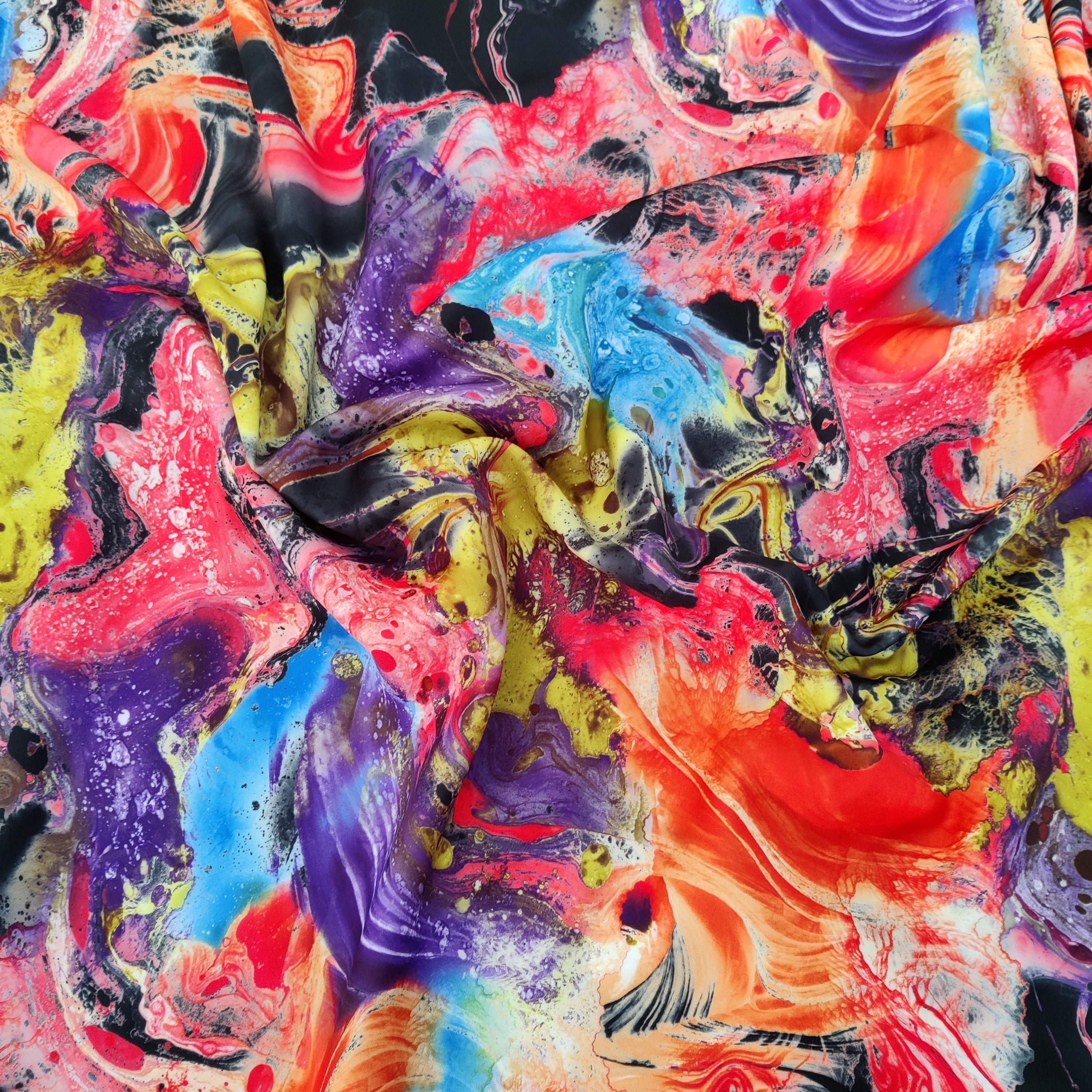 Tie Dye Marble Lightweight Scuba Stretch Fabric Black White