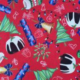 FS778 Christmas Pudding Spun Polyester Jersey Knit Stretch Fabric Red | Fabric | bauble, Baubles, Black, Candy Cane, Candy Stick, Christmas, christmas tree, Fabric, Gingerbread, Santa, Spun Polyester, Spun Polyester Elastane, Star, xmas | Fabric Styles