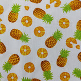 FS739 Pineapple Novelty | Fabric | Children, Colourful, Cotton Poplin, Croissant, drape, Fabric, fashion fabric, Fruit, Fruits, Kids, making, Pineapple, Pineapples, Sale, sewing, Skirt, White | Fabric Styles