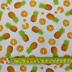 FS739 Pineapple Novelty | Fabric | Children, Colourful, Cotton Poplin, Croissant, drape, Fabric, fashion fabric, Fruit, Fruits, Kids, making, Pineapple, Pineapples, Sale, sewing, Skirt, White | Fabric Styles