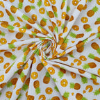 FS739 Pineapple Novelty | Fabric | Children, Colourful, Cotton Poplin, Croissant, drape, Fabric, fashion fabric, Fruit, Fruits, Kids, making, Pineapple, Pineapples, Sale, sewing, Skirt, White | Fabric Styles