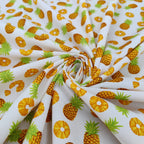 FS739 Pineapple Novelty | Fabric | Children, Colourful, Cotton Poplin, Croissant, drape, Fabric, fashion fabric, Fruit, Fruits, Kids, making, Pineapple, Pineapples, Sale, sewing, Skirt, White | Fabric Styles