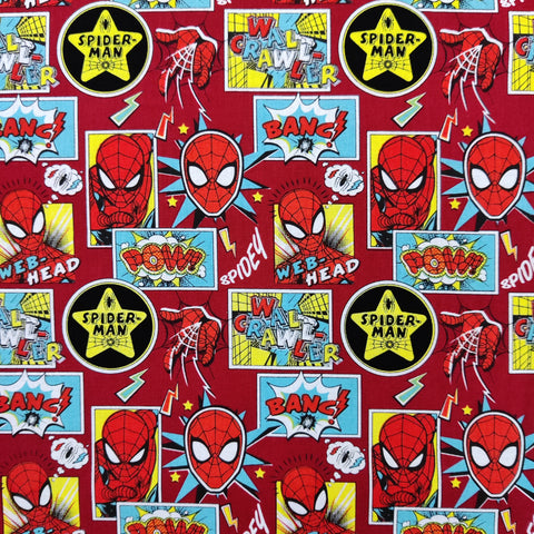 FS756_1 Spider-Man Red | Fabric | Black, Black Widow, Blue, Brand, Branded, Children, comic, comics, Cotton, Fabric, fashion fabric, Flash, hero, Kids, Light blue, logo, making, man, Marvel Comics, Spider, Spider Man, Spiderman, super, superhero | Fabric Styles
