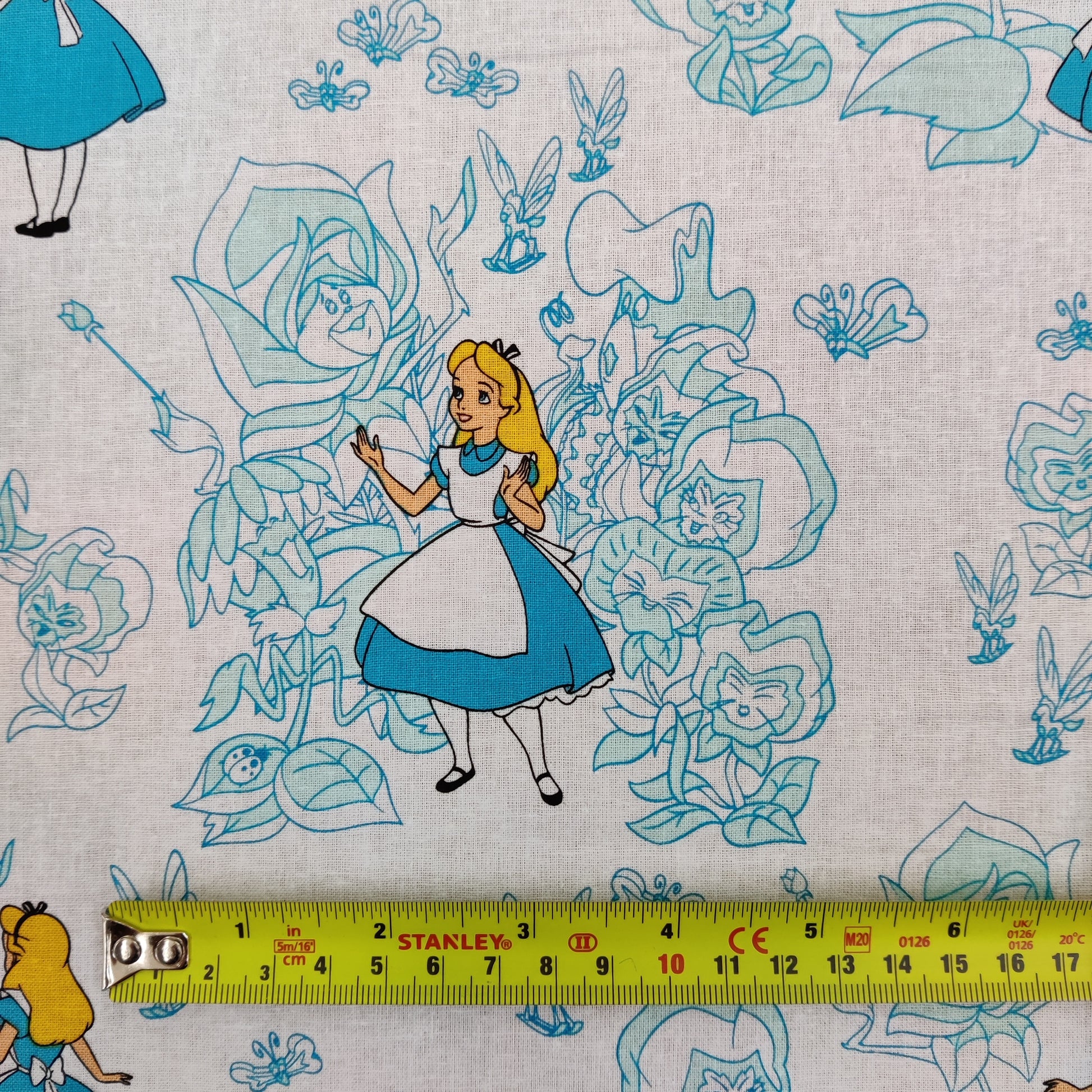 FS757_1 Alice in Wonderland | Fabric | Alice, Alice in Wonderland, blue, Brand, Branded, Children, Cotton, Denim, Disney, drape, Fabric, fashion fabric, Kids, Light blue, Limited, making, Pink, Sale, sewing, Skirt, wonderland | Fabric Styles