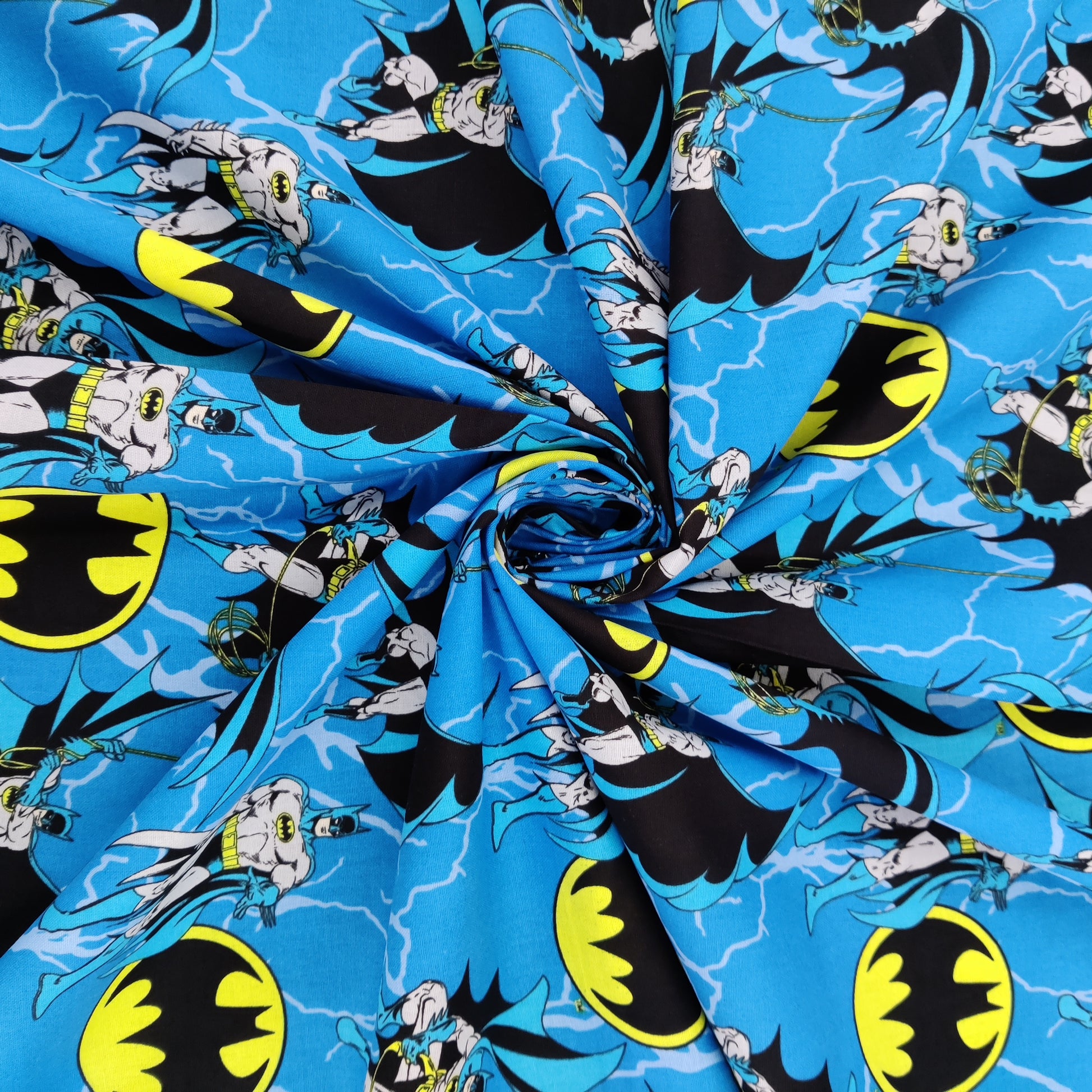 FS636_3 Batman Rope | Fabric | Batman, Blue, Brand, Branded, Children, comic, comics, Cotton, Cotton SALE, dc, drape, Fabric, fashion fabric, hero, Kids, Light blue, logo, making | Fabric Styles