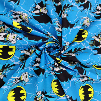 FS636_3 Batman Rope | Fabric | Batman, Blue, Brand, Branded, Children, comic, comics, Cotton, Cotton SALE, dc, drape, Fabric, fashion fabric, hero, Kids, Light blue, logo, making | Fabric Styles