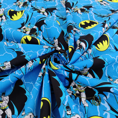 FS636_3 Batman Rope | Fabric | Batman, Blue, Brand, Branded, Children, comic, comics, Cotton, Cotton SALE, dc, drape, Fabric, fashion fabric, hero, Kids, Light blue, logo, making | Fabric Styles