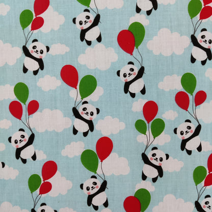 FS737 Panda Balloons | Fabric | Animal, Balloon, Balloons, BEAR, Bears, Children, Cloud, Clouds, Colourful, drape, Fabric, fashion fabric, Green, Kids, making, Multicolour, Panda, Pandas, Poly, Poly Cotton, sale, sewing, Skirt, White | Fabric Styles