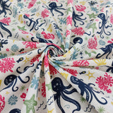 FS801 Octopus | Fabric | Animal, Children, Colourful, drape, Fabric, fashion fabric, Kids, making, Multicolour, Navy, Octopus, Poly, Poly Cotton, sale, sewing, Skirt, White | Fabric Styles