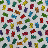 FS735 Colourful bears | Fabric | Animal, BEAR, Bears, Children, Colourful, drape, Fabric, fashion fabric, Gingerbread, Gingerbread man, Green, Kids, making, Multicolour, Poly, Poly Cotton, sale, sewing, Skirt, White | Fabric Styles