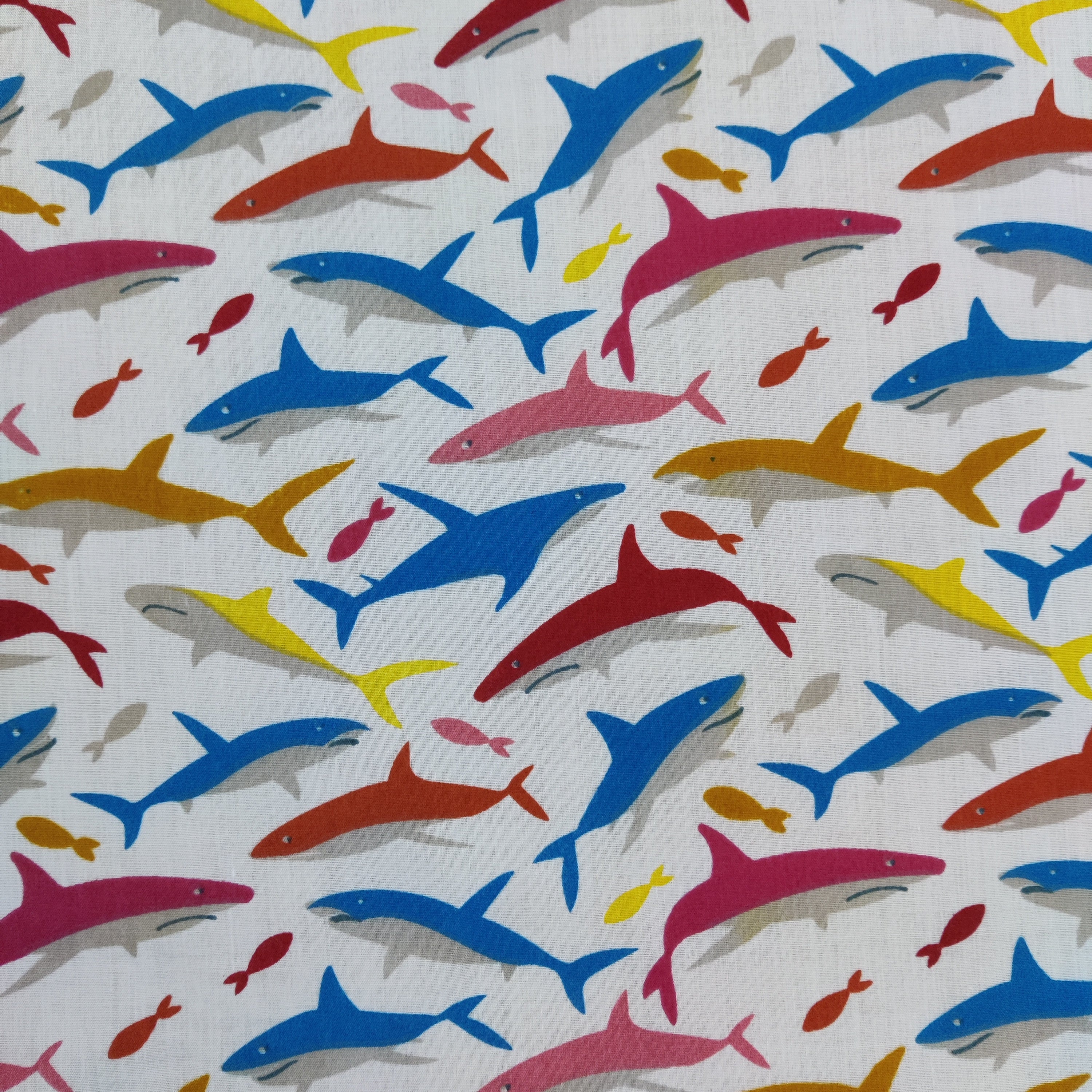FS736 Sharks | Fabric | Animal, BEAR, Bears, Children, Colourful, drape, Fabric, fashion fabric, Green, Kids, making, Multicolour, Poly, Poly Cotton, sale, sewing, Shark, Sharks, Skirt, White | Fabric Styles