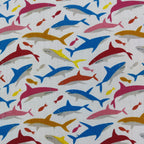 FS736 Sharks | Fabric | Animal, BEAR, Bears, Children, Colourful, drape, Fabric, fashion fabric, Green, Kids, making, Multicolour, Poly, Poly Cotton, sale, sewing, Shark, Sharks, Skirt, White | Fabric Styles
