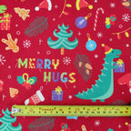 FS787 Red Dinosaur Christmas Scuba Fabric | Fabric | bauble, Baubles, Christmas, Christmas Tree, Fabric, fashion fabric, Scuba, sewing, xmas | Fabric Styles