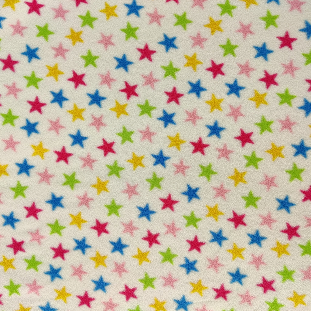 FS743_1 Multicolour Stars Fleece Fabric White | Fabric | Blue, Children, Colourful, drape, Fabric, fashion fabric, Fleece, Green, Kids, making, Poly Fleece, sale, sewing, Skirt | Fabric Styles