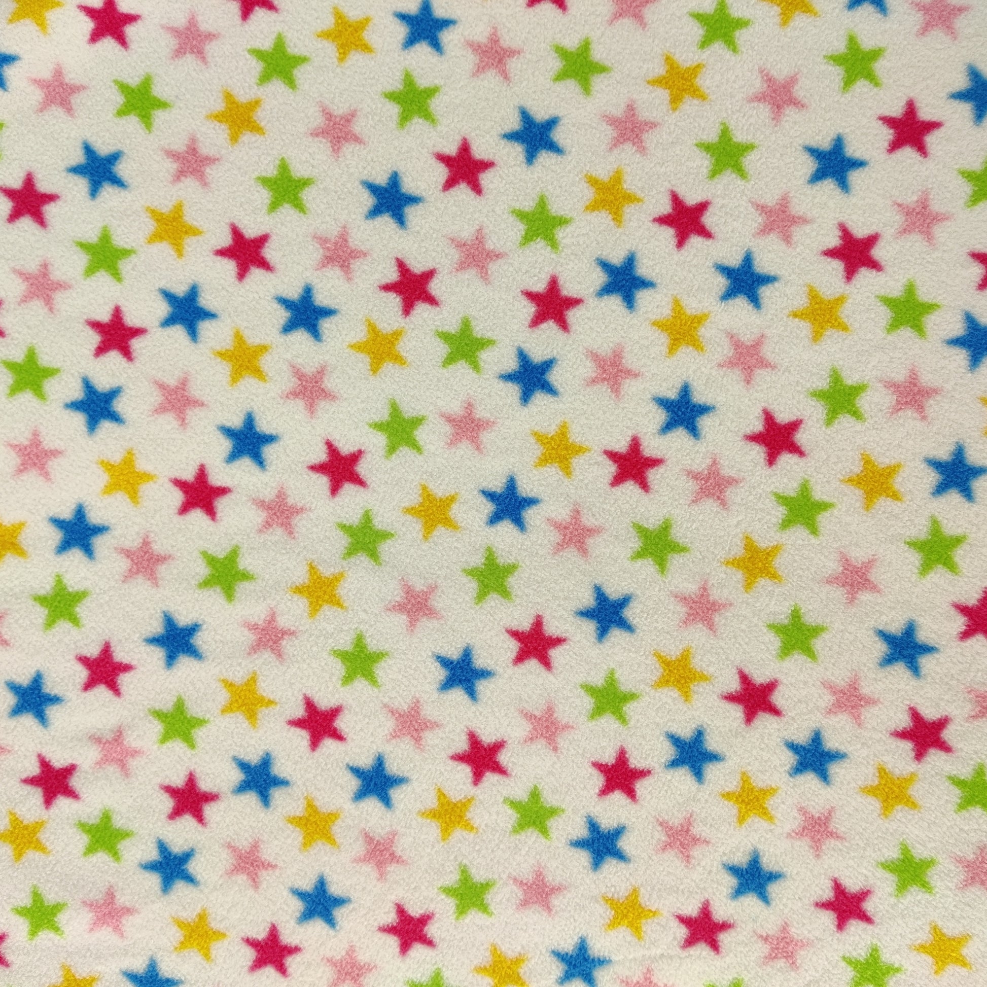 FS743_1 Multicolour Stars Fleece Fabric White | Fabric | Blue, Children, Colourful, drape, Fabric, fashion fabric, Fleece, Green, Kids, making, Poly Fleece, sale, sewing, Skirt | Fabric Styles