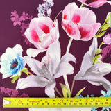 FS577_3 Tulie Floral | Fabric | drape, elastane, Fabric, fashion fabric, Floral, Flower, Flowers, jersey, making, Pink, Polyester, purple, Scuba, sewing, Stretchy, Watercolor, Watercolour, Wine | Fabric Styles