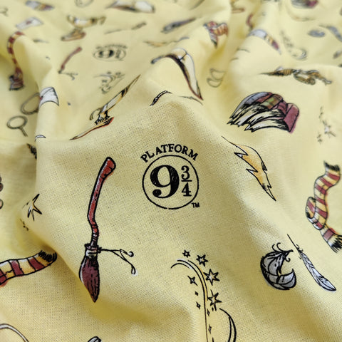 FS635_12 Harry Potter Yellow Soft Wash Magic | Fabric | Broom, Children, Cotton, Fabric, FS635, Harry Potter, Yellow | Fabric Styles