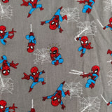 FS756_2 Spider-Man Mini Grey Cotton | Fabric | Black, Black Widow, Blue, Brand, Branded, Children, comic, comics, Cotton, Cotton SALE, Fabric, fashion fabric, Flash, hero, Kids, Light blue, logo, making, man, Marvel Comics, Spider, Spider Man, Spiderman, super, superhero | Fabric Styles