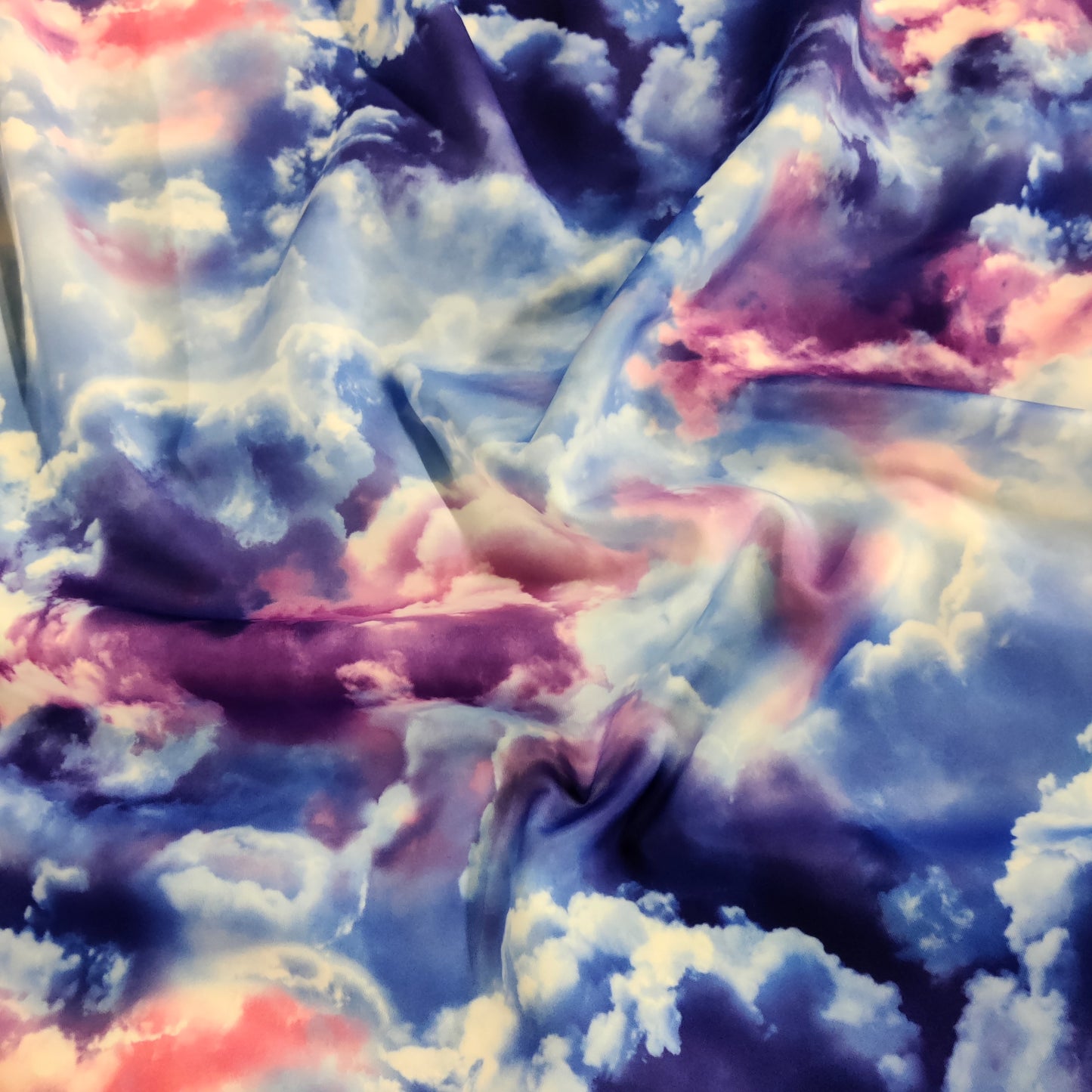 FS113 Clouds Tie Dye Scuba Velvet & Spandex Stretch Knit Fabric Blue Purple Pink Black