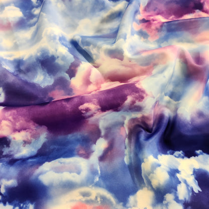 FS113 Clouds Tie Dye Scuba Velvet & Spandex Stretch Knit Fabric Blue Purple Pink Black