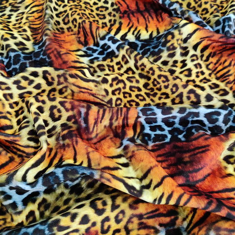 FS844 Animal Tiger Leopard Patch Velvet Stretch Knit Fabric Orange | Fabric | Animal, fabric, Gold, Leopard, Material, Orange, Tiger, Velour, Velvet, Zebra | Fabric Styles