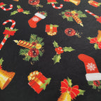 FS696 Candy Stick Spun Polyester Jersey Knit Stretch Fabric Black | Fabric | bauble, Baubles, Black, Candy Cane, Candy Stick, Christmas, christmas tree, Fabric, Gingerbread, Gold, Sale, Santa, Spun Polyester, Spun Polyester Elastane, Star, xmas | Fabric Styles