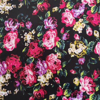 FS821 Floral | Fabric | Black, drape, Fabric, fashion fabric, Floral, jersey, making, Orange, Purple, Scuba, sewing, stretch, Stretchy | Fabric Styles