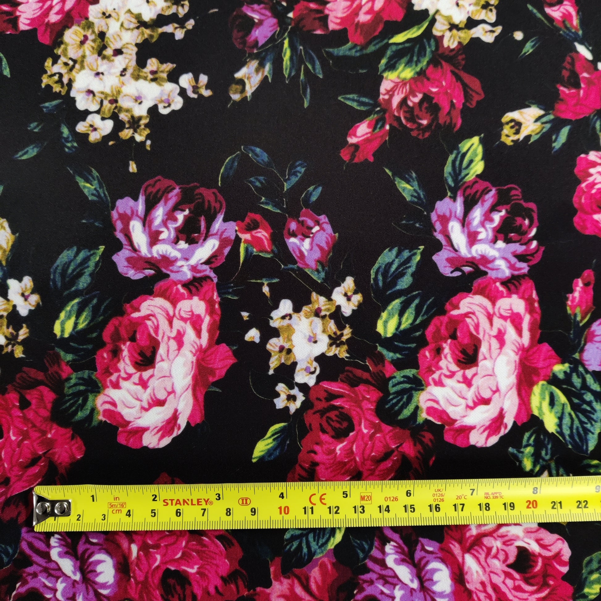 FS821 Floral | Fabric | Black, drape, Fabric, fashion fabric, Floral, jersey, making, Orange, Purple, Scuba, sewing, stretch, Stretchy | Fabric Styles