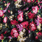 FS821 Floral | Fabric | Black, drape, Fabric, fashion fabric, Floral, jersey, making, Orange, Purple, Scuba, sewing, stretch, Stretchy | Fabric Styles