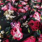 FS821 Floral | Fabric | Black, drape, Fabric, fashion fabric, Floral, jersey, making, Orange, Purple, Scuba, sewing, stretch, Stretchy | Fabric Styles