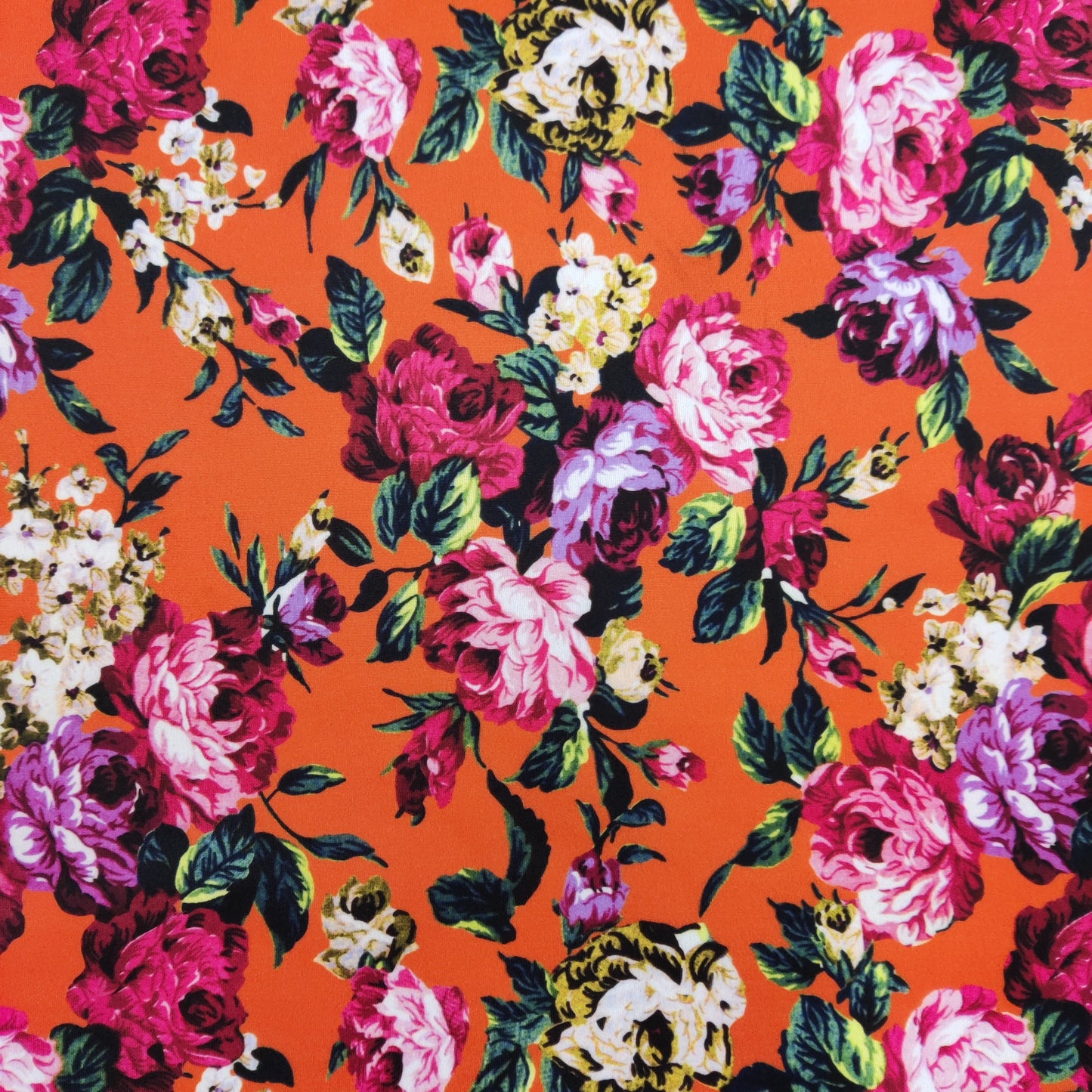FS821 Floral | Fabric | Black, drape, Fabric, fashion fabric, Floral, jersey, making, Orange, Purple, Scuba, sewing, stretch, Stretchy | Fabric Styles