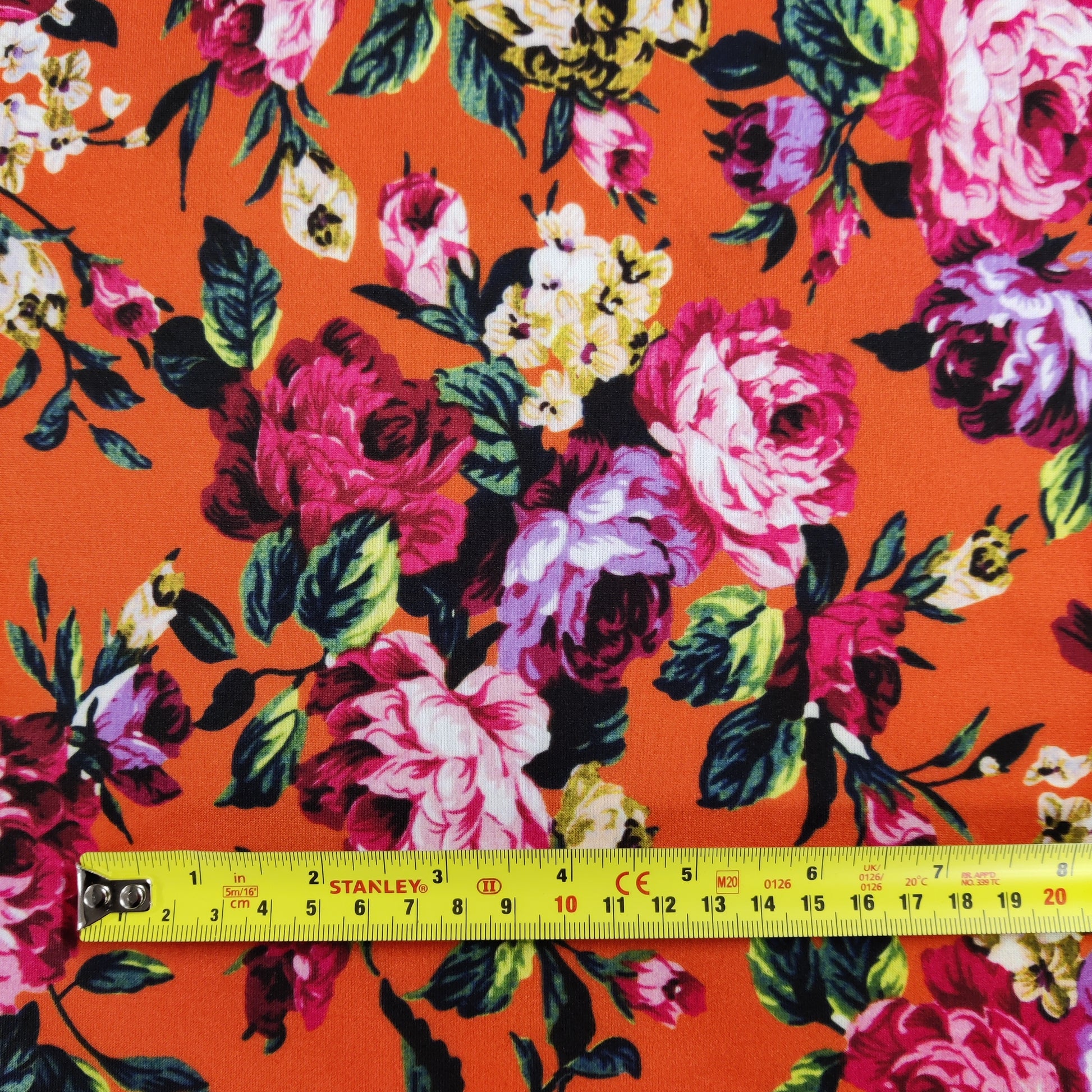 FS821 Floral | Fabric | Black, drape, Fabric, fashion fabric, Floral, jersey, making, Orange, Purple, Scuba, sewing, stretch, Stretchy | Fabric Styles