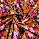 FS821 Floral | Fabric | Black, drape, Fabric, fashion fabric, Floral, jersey, making, Orange, Purple, Scuba, sewing, stretch, Stretchy | Fabric Styles