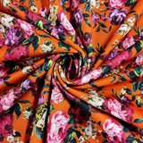 FS821 Floral | Fabric | Black, drape, Fabric, fashion fabric, Floral, jersey, making, Orange, Purple, Scuba, sewing, stretch, Stretchy | Fabric Styles