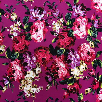 FS821 Floral | Fabric | Black, drape, Fabric, fashion fabric, Floral, jersey, making, Orange, Purple, Scuba, sewing, stretch, Stretchy | Fabric Styles
