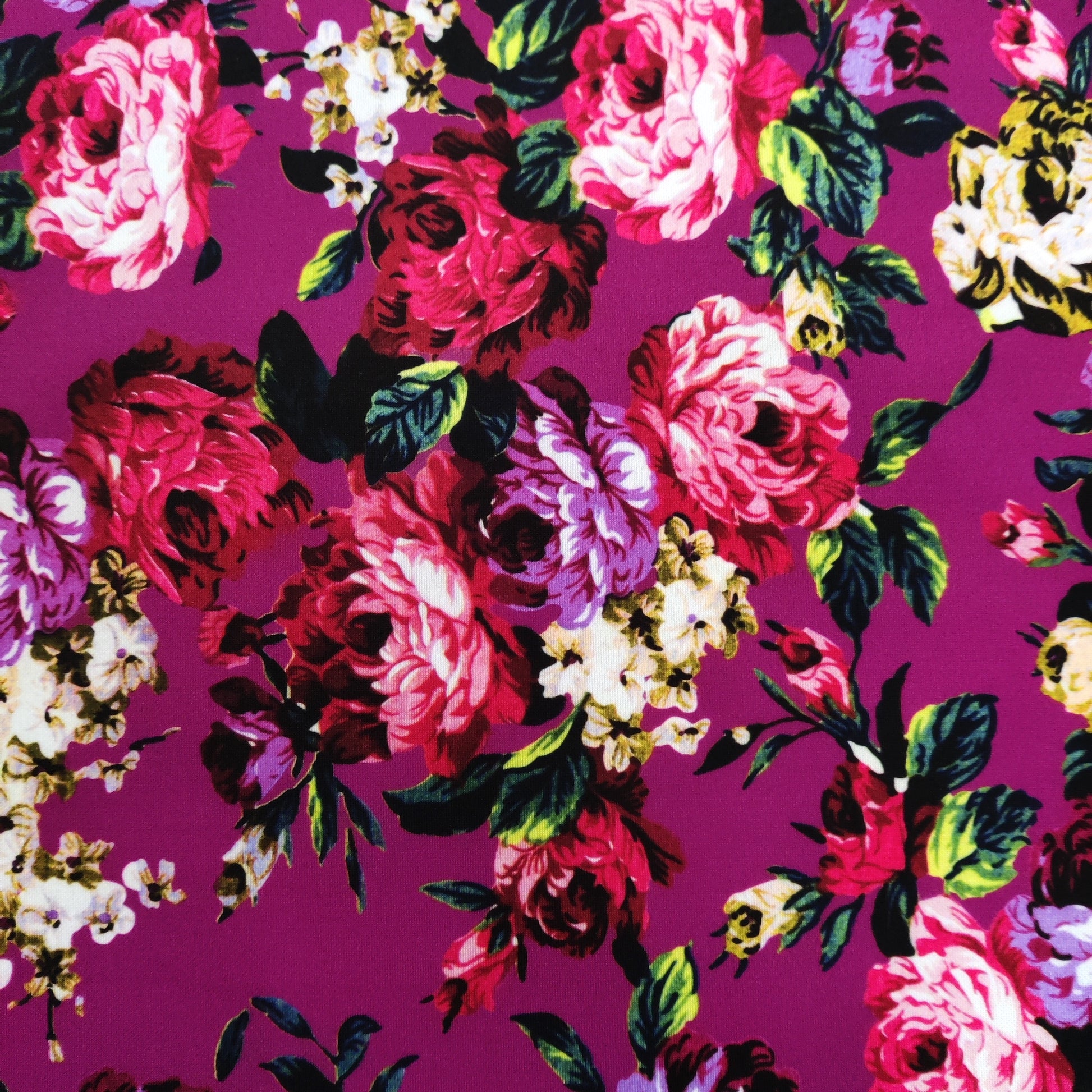 FS821 Floral | Fabric | Black, drape, Fabric, fashion fabric, Floral, jersey, making, Orange, Purple, Scuba, sewing, stretch, Stretchy | Fabric Styles