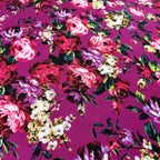 FS821 Floral | Fabric | Black, drape, Fabric, fashion fabric, Floral, jersey, making, Orange, Purple, Scuba, sewing, stretch, Stretchy | Fabric Styles
