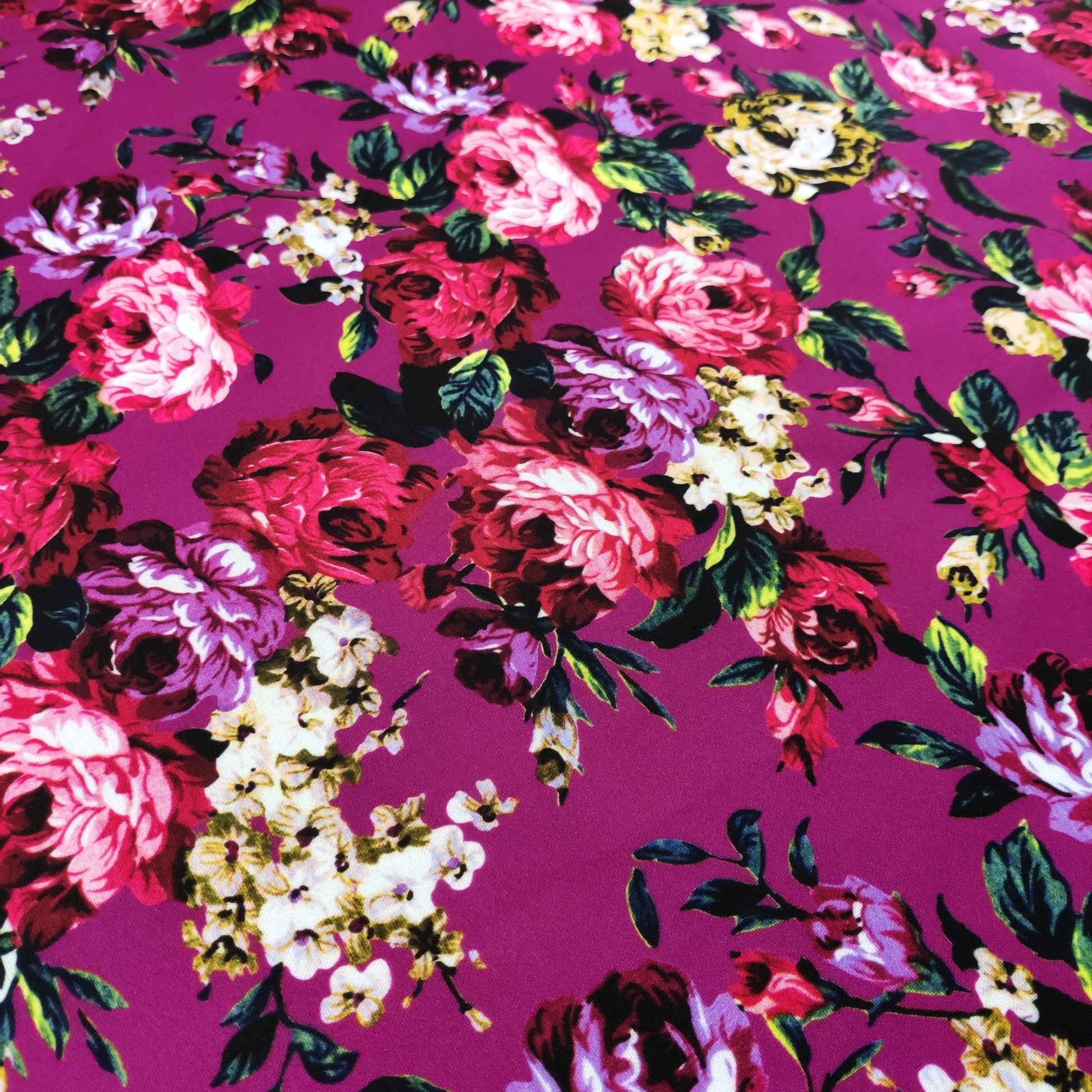 FS821 Floral | Fabric | Black, drape, Fabric, fashion fabric, Floral, jersey, making, Orange, Purple, Scuba, sewing, stretch, Stretchy | Fabric Styles