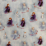 FS763_1 Disney Frozen Anna, Elsa & Olaf | Fabric | blue, Brand, Branded, Children, Cotton, Disney, drape, elsa, Fabric, fashion fabric, frozen, Frozen 2, Kids, Light blue, making, olaf, Pink, sewing, Skirt, Snow, Snowflakes, snowman, XMAS | Fabric Styles