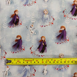FS763_1 Disney Frozen Anna, Elsa & Olaf | Fabric | blue, Brand, Branded, Children, Cotton, Disney, drape, elsa, Fabric, fashion fabric, frozen, Frozen 2, Kids, Light blue, making, olaf, Pink, sewing, Skirt, Snow, Snowflakes, snowman, XMAS | Fabric Styles