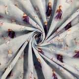 FS763_1 Disney Frozen Anna, Elsa & Olaf | Fabric | blue, Brand, Branded, Children, Cotton, Disney, drape, elsa, Fabric, fashion fabric, frozen, Frozen 2, Kids, Light blue, making, olaf, Pink, sewing, Skirt, Snow, Snowflakes, snowman, XMAS | Fabric Styles