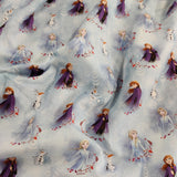 FS763_1 Disney Frozen Anna, Elsa & Olaf | Fabric | blue, Brand, Branded, Children, Cotton, Disney, drape, elsa, Fabric, fashion fabric, frozen, Frozen 2, Kids, Light blue, making, olaf, Pink, sewing, Skirt, Snow, Snowflakes, snowman, XMAS | Fabric Styles